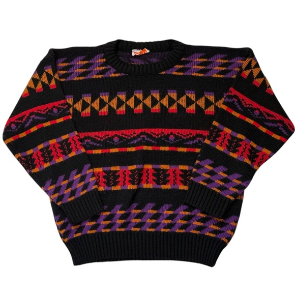 Vintage Spunky 80’s Made in USA Colorful Geometric Pattern Sweater - Medium‎